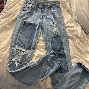 American Eagle patchwork straight jeans